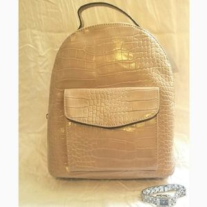 Nude Faux Snake Skin Mini Back Pack